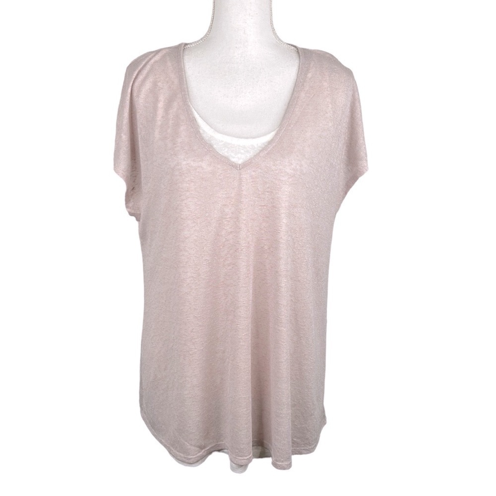 Jones New York Cream V-Neck High Low Short Sleeve Top Size Large New with tags!‎